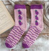 Fluffy Sokken dames - huissokken - paars - print aubergine - dikke sokken - 36-40