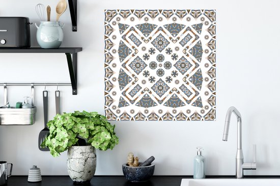 Affiche Tapis Persan - Motifs - Blauw - Wit - 50x50 cm