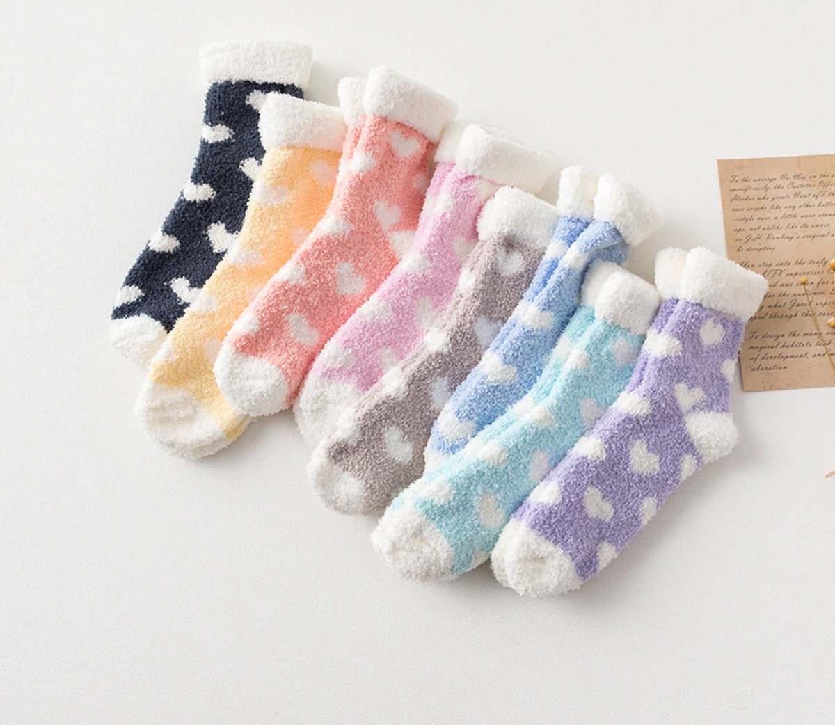 Sokken dames 3 paar - fluffy sokken - huissokken - warm winter sokken - print hart - hartjes - 36-40