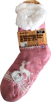 Hüttesock - Happy dames huissokken - Kerstsokken - Extra warm en zacht - ABS en anti slip - Walking Deer - Roze