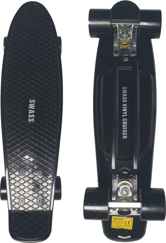 SWASS Vinyl Cruiser Skateboard Retro - Black/Black