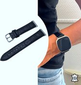 Q-DESYN Fitbit Versa 3 bandje - Fitbit Sense bandje - Leer - Zwart - Krokodillen patroon