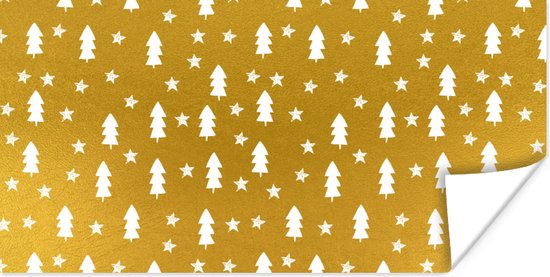 Poster Kerstbomen - Goud - Wit - Patroon - 40x20 cm - Kerstmis Decoratie - Kerstversiering - Kerstdecoratie Woonkamer - Kerstversiering - Kerstdecoratie voor binnen - Kerstmis