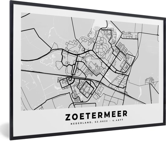 Fotolijst incl. Poster - Plattegrond - Zoetermeer - Nederland - 30x20 cm - Posterlijst - Stadskaart