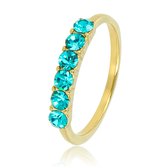 *My Bendel - Stijlvolle damesring die je laat stralen - goudkleurig - Goudkleurige ring met 4mm grote blauwe zirkonia stenen - Met luxe cadeauverpakking
