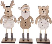 Beer, Rendier & Kerstman – Hout - Op Voet - 3 pcs.