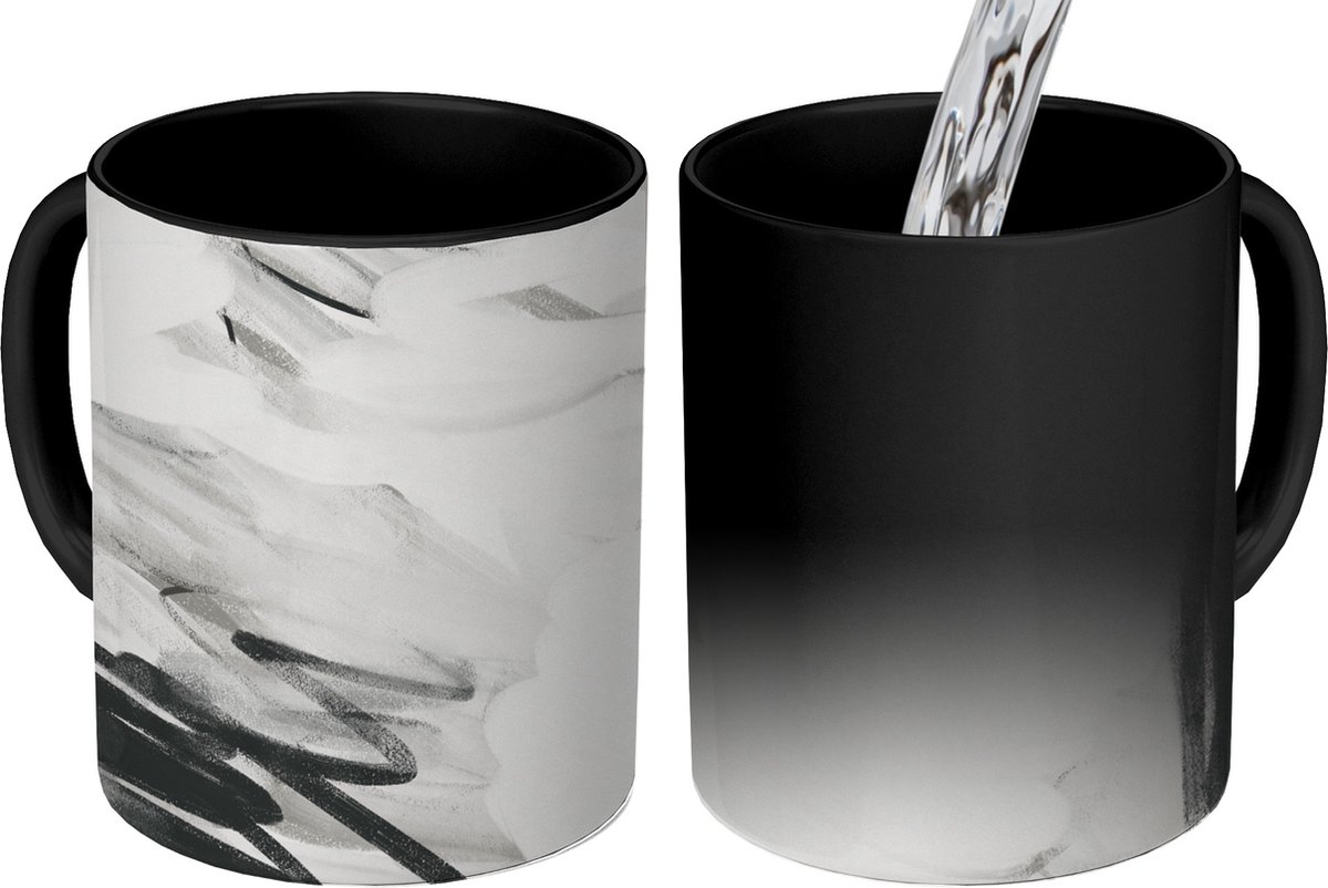 Magische Mok - Foto op Warmte Mokken - Koffiemok - Zwart - Wit - Abstract - Magic Mok - Beker - 350 ML - Theemok