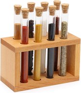 Joy Kitchen houten kruidenrek reageerbuisjes met kurk set van 8 | reageerbuisjes glas | kruiden houder | kruiden organizer | kruidenpotjes | kruidenrek staand | houten decoratie |
