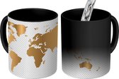 Magische Mok - Foto op Warmte Mokken - Koffiemok - Wereldkaart - Goud - Stippen - Magic Mok - Beker - 350 ML - Theemok