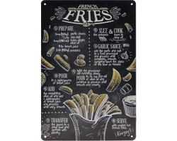 Wandbord – French Fries – Franse Friet - Patat - Retro -  Wanddecoratie – Reclame bord – Restaurant – Kroeg - Bar – Cafe - Horeca – Metal Sign – 20x30cm