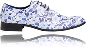 Blue Flowerbed - Maat 48 - Lureaux - Kleurrijke Schoenen Voor Heren - Veterschoenen Met Print