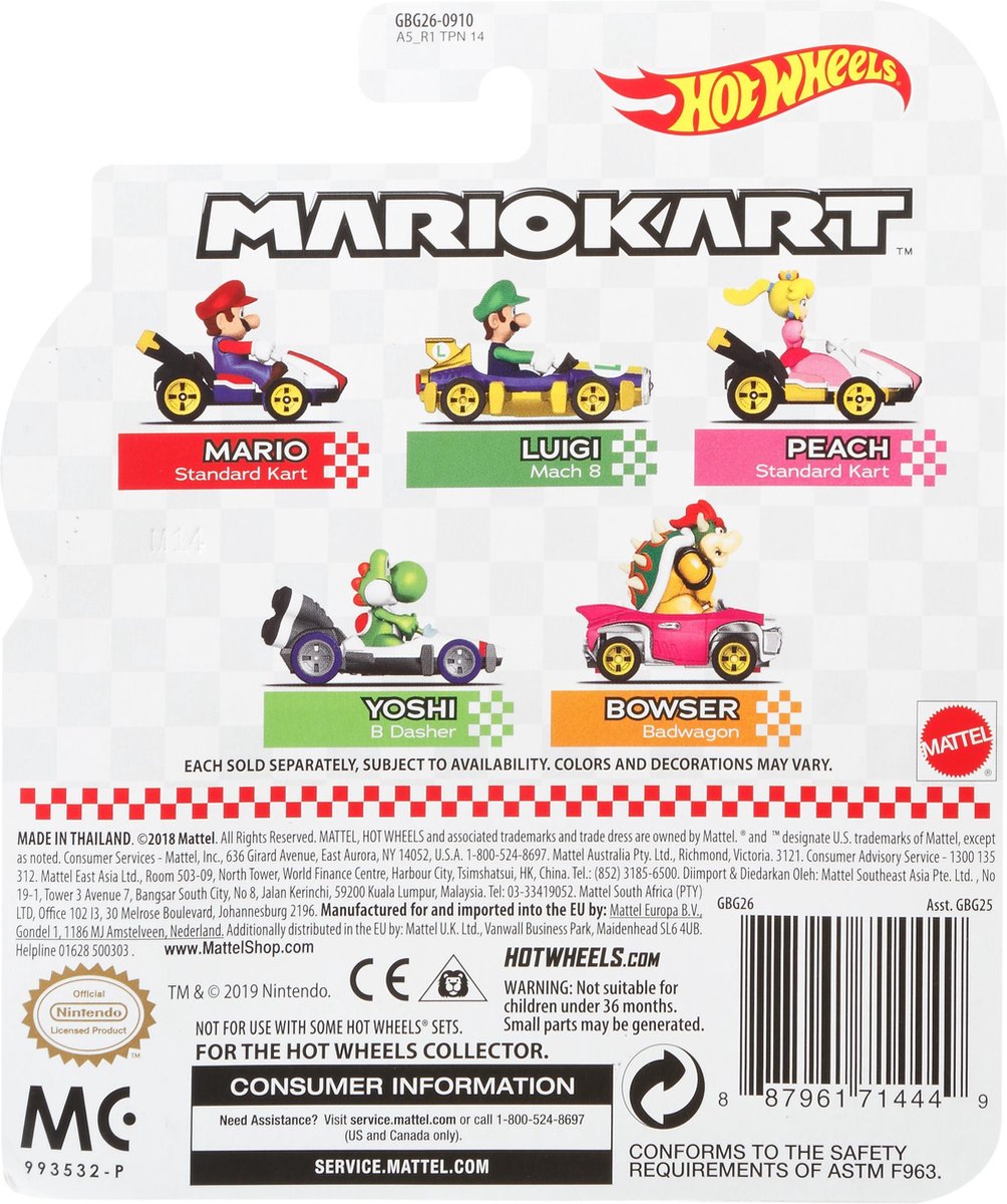 Hot Wheels Mario Kart Replica Diecast Mario, Standard Kart — afbeelding 12