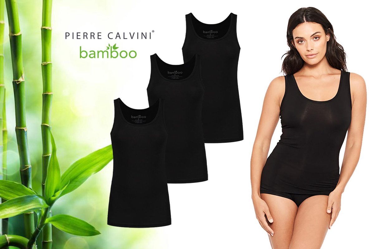 Pierre Calvini - Bamboe Hemden Dames - 3-pack - Zwart - L - Onderhemd Dames - Hemdjes Dames - Singlet Dames - t Shirt Dames