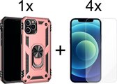 iPhone 13 Pro Max hoesje Kickstand Ring shock proof case rose met zwarte randen armor apple magneet - 1x iPhone 13 Pro Max Screenprotector