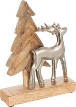J-Line Rendier+Boom Aluminium/Mango Hout Zilver Small Set van 3 stuks