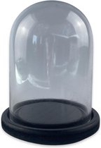 Glazen stolp met houten voet - black van WDMT™ | ø 15 x 23 cm | Stijlvolle glazen dome met art houten bodem | Zwart