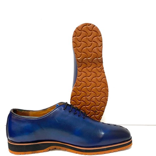 Chaussure homme en cuir avec semelle sneaker, pointure 39 bleu bol - Main Image