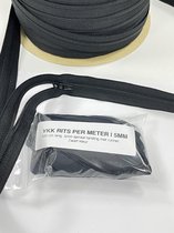 YKK RITS PER, 500cm of ( 5 meter ) lang, 5mm spiraal tanding met runner Zwart kleur.