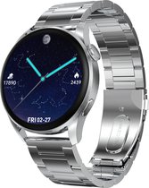 Belesy® NUMBER 3 - Smartwatch Heren – Smartwatch Dames - Horloge – Stappenteller – Calorieën - Hartslag – Sporten - Splitscreen - Kleurenscherm - Full Touch - Bluetooth Bellen – Staal – Schakel Zilver - Moederdag