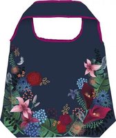 opvouwbare boodschappentas Bloemen 10 liter donkerblauw