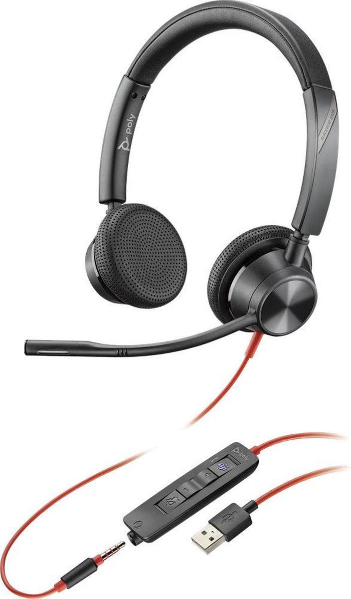 Poly Blackwire 3325-M - USB-C Headset - stereo - op oor - met bekabeling - USB-C, 3,5 mm-stekker - voor Microsoft Teams - zwart