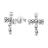Joy|S - Zilveren kruis oorbellen - kruis van doodskopjes - skull - 9 x 12 mm - geoxideerd