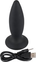 Black Velvets – Siliconen Conische Anaal Plug met Smalle Hals Oplaadbaar met Vibratie – Maat L – Zwart