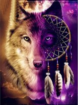 Diamond Painting World - Wolf in een dromenvanger – 30x40cm - Diamond painting - Diamond painting pakket – volledig bedekt – Volwassenen