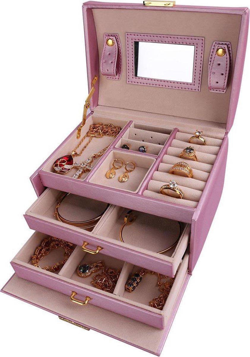 SFT Products - Roze Luxe Sieraden Organizer - Juwelen Organizer - Sieraden Opbergers Met Laden - Bijouteriedoos-Oorbellenrekje -Sieradenrekje - Juwelen Sieraden-Oorbellen -Ketting Organizer