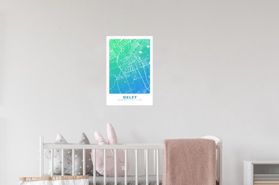 Muurstickers - Sticker Folie - Stadskaart - Delft - Blauw - 20x30 cm - Plakfolie - Muurstickers Kinderkamer - Zelfklevend Behang - Plattegrond - Zelfklevend behangpapier - Stickerfolie