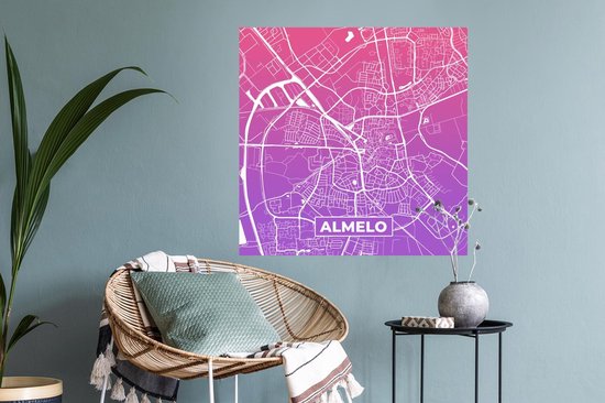 Stickers Stickers muraux - Plan de la ville - Almelo - Violet - Pays- Nederland - 80x80 cm - Feuille adhésive - Carte