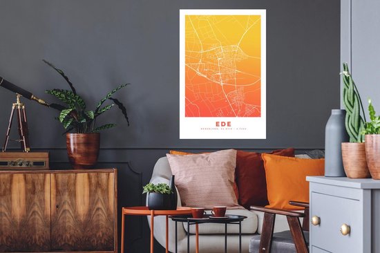 Stickers muraux - Plan de la ville - Ede - Nederland - Jaune - 60x90 cm - Feuille adhésive - Carte