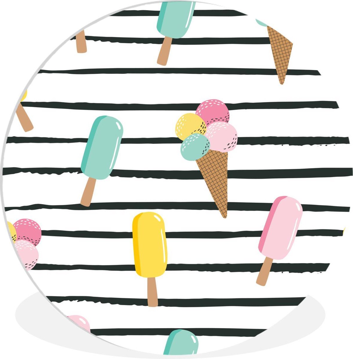 WallCircle - Wandcirkel - Muurcirkel Binnen - IJs - Zomer - Patroon - 140x140 cm - Wanddecoratie - Ronde Schilderijen