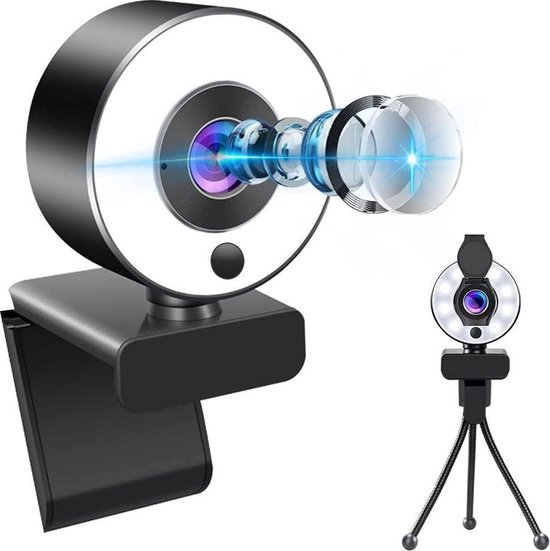 Autofocus Webcam met ringlicht lamp statief Full HD 1920x1080p I 2