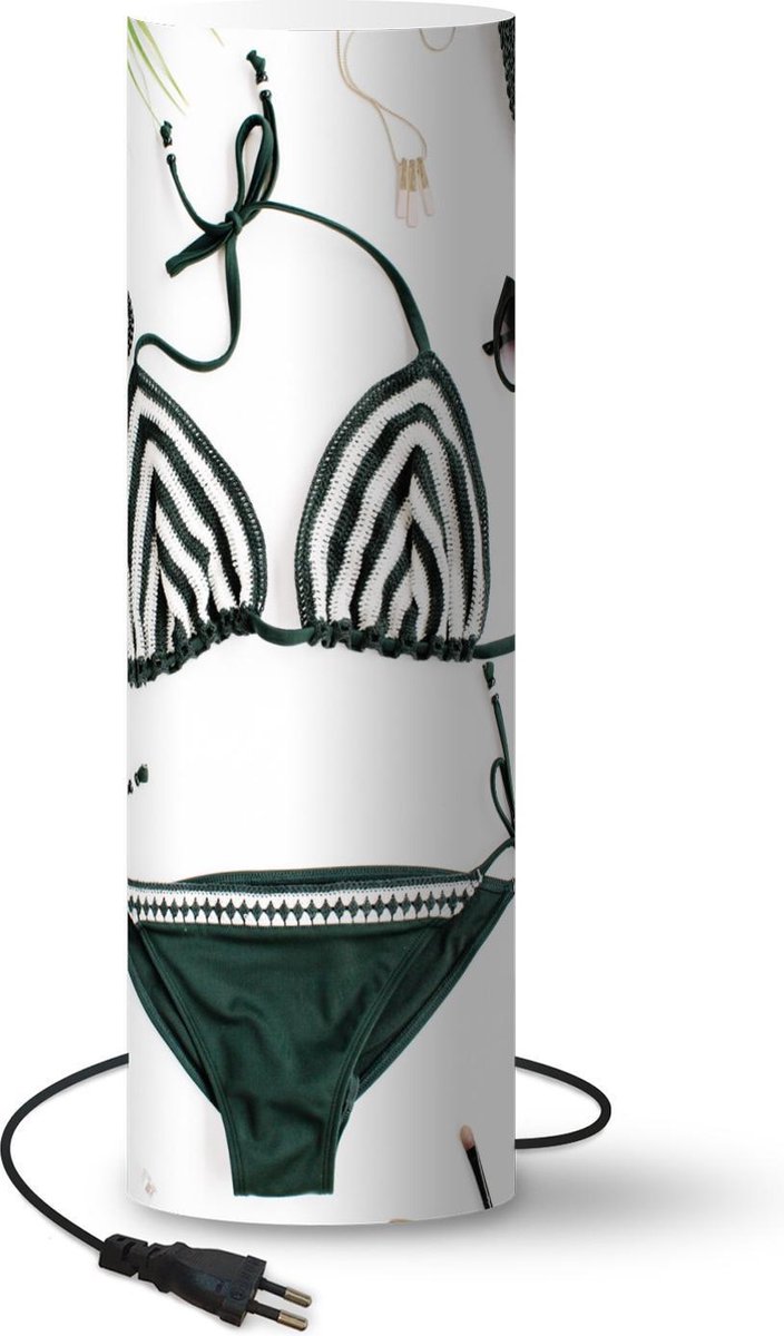 Lamp - Nachtlampje - Tafellamp slaapkamer - Bikini - Zwart - Wit - 50 cm hoog - Ø15.9 cm - Inclusief LED lamp