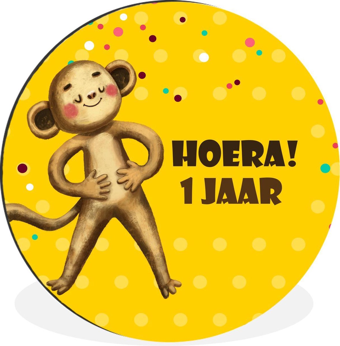 WallCircle - Wandcirkel - Muurcirkel - Kind - 1 jaar verjaardag - Knuffeldier - Aluminium - Dibond - 90x90 cm - Binnen en Buiten