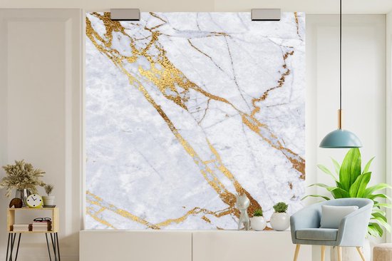 Papier peint - Papiers Papier peint photo Marbre - Wit - Or - Largeur 300 cm x Hauteur 300 cm
