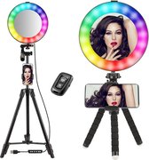 Rainbow Selfie Ring-Light 14 Awasome RGB-kleuren Make-up Cirkellicht Superheldere camerafotografieverlichting met 10 helderheid Dimbare LED-lampjes voor livestreaming, YouTube, kun