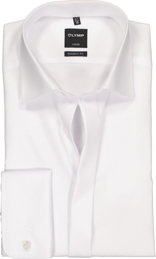 OLYMP Luxor modern fit overhemd - smoking overhemd - mouwlengte 7 - wit met Kent kraag - Strijkvrij - Boordmaat: 40