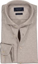 Profuomo Originale slim fit jersey overhemd - knitted shirt pique - beige melange - Strijkvrij - Boordmaat: 41