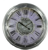 Clock Gear Grey 80 cm diameter - draaiende tandwielen - radar geluidloos - klok - horloge - landelijk - industriestijl - industrieel - cadeau - geschenk - kerst - nieuwjaar - verja