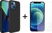iPhone 13 Mini hoesje zwart case siliconen apple hoes cover hoesjes - 1x iPhone 13 Mini Screenprotector
