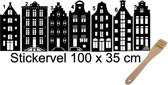Raamstickers grachten pandjes - huisjes - decoratieve 100x 35 cm bxh zwart Gratis met Spatel Gelaserd