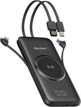 Stenberi Qi Draadloze 4 in 1 Powerbank 20000mah - Fast Charge Snellader - Met Ingebouwde Oplaadkabels -  Android - Apple - Samsung en Andere Smartphones - Tablets - 4 Poorten - Dua