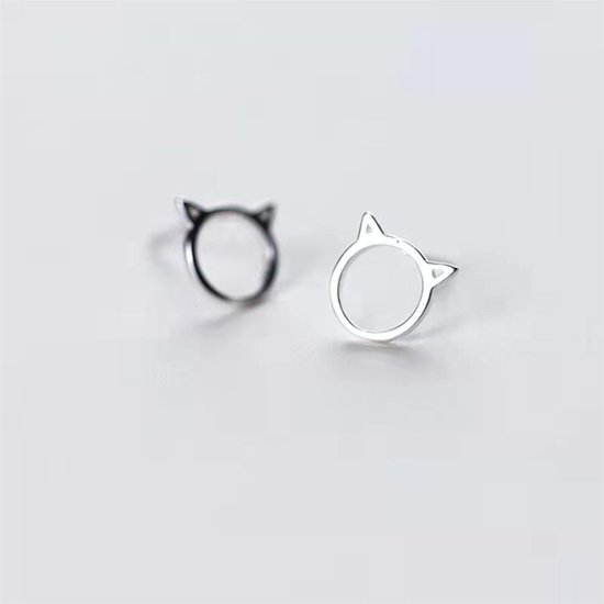 Boucles D'oreilles Clips En Argent Chat - Occasion - Style Rétro