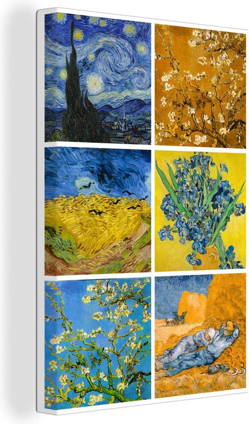 Oude Meesters Canvas - 120x180 - Canvas Schilderij - Van Gogh - Collage - Sterrennacht