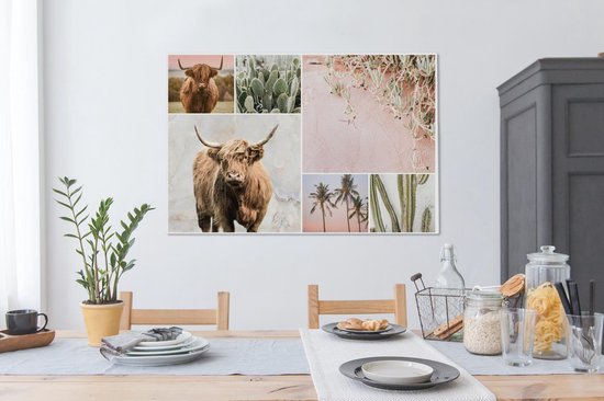 Décoration murale - Highlander écossais - Collage - Cactus - Peinture sur Toile - 140x90 cm