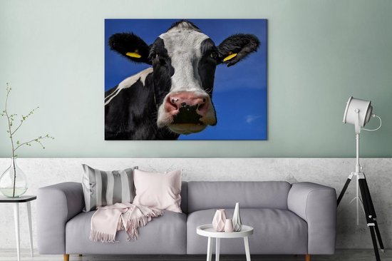 Toile Peinture Vache - Blauw - Animaux - 120x90 cm - Décoration murale