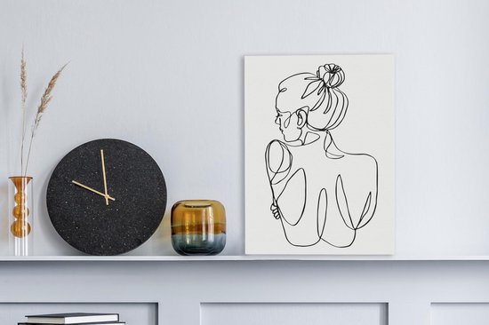 Canvas Schilderij Abstracte line art van een vrouw van achteren - 30x40 cm - Wanddecoratie