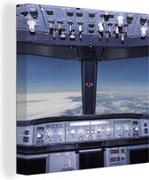 Canvas Schilderij Cockpit - Wolken - Vliegtuig - 90x90 cm - Wanddecoratie